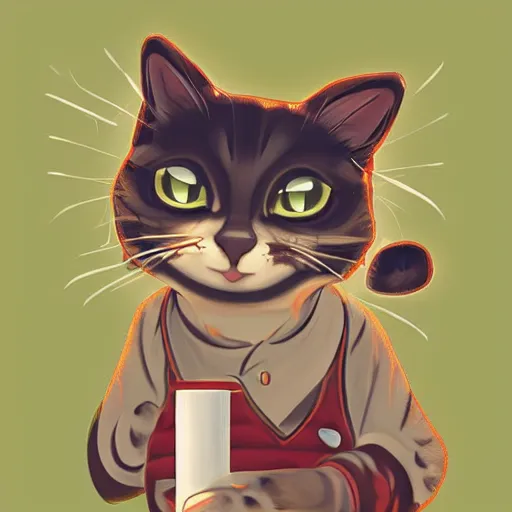 Image similar to a smug cat drinking juice, digital art, trending on Artstation