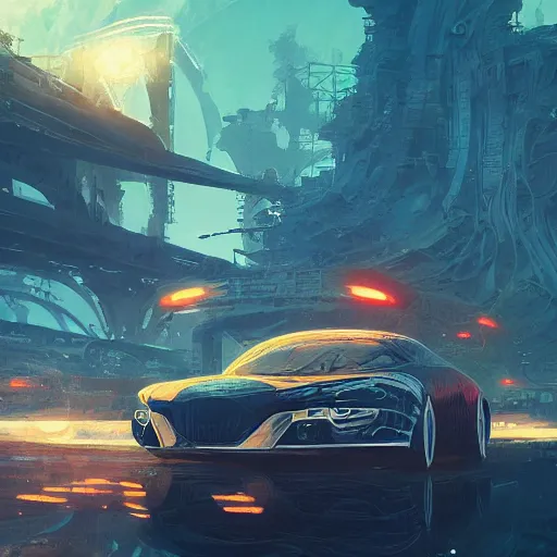 Image similar to solarpunk car, highway, sunny day, futurism, intricate, highly detailed, digital painting, artstation, concept art, smooth, sharp focus, epic landscape, art by akihiko yoshida and tim mcburnie and anato finnstark