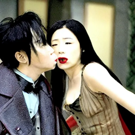 Prompt: film still, two vampires kissing, directed by park chan - wook