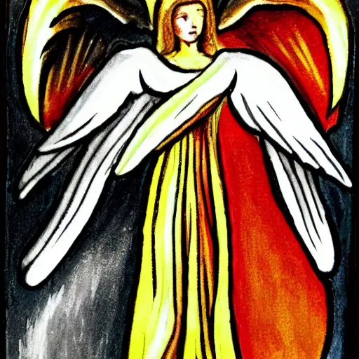 Image similar to angel with black wings, fire