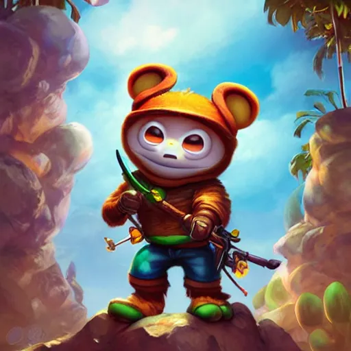 Image similar to teemo from league of legends, Pixar style, by Tristan Eaton Stanley Artgerm and Tom Bagshaw.