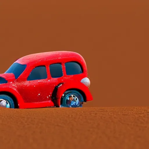 Image similar to a ladybug car driving through the sahara desert, bold natural colors, national geographic photography, masterpiece, full shot