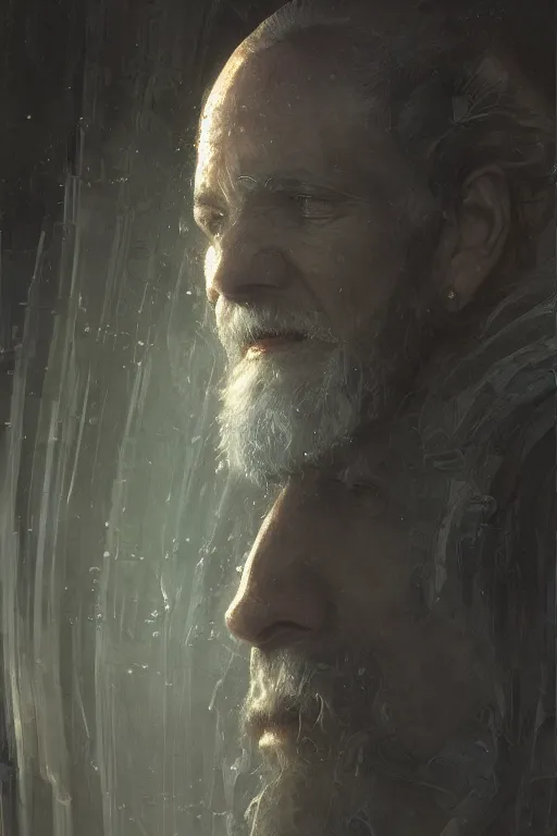 Image similar to Atlantis priest, close-up portrait, devoted, intricate, elegant, volumetric lighting, scenery, digital painting, highly detailed, artstation, sharp focus, illustration, concept art,ruan jia, steve mccurry