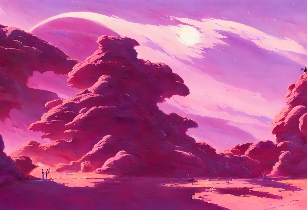 Image similar to arid planet, pink intricate oil painting, high detail illustration, sharp high detail, manga and anime 1 9 9 9, official fanart behance hd artstation by jesper ejsing and makoto shinkai, 4 k