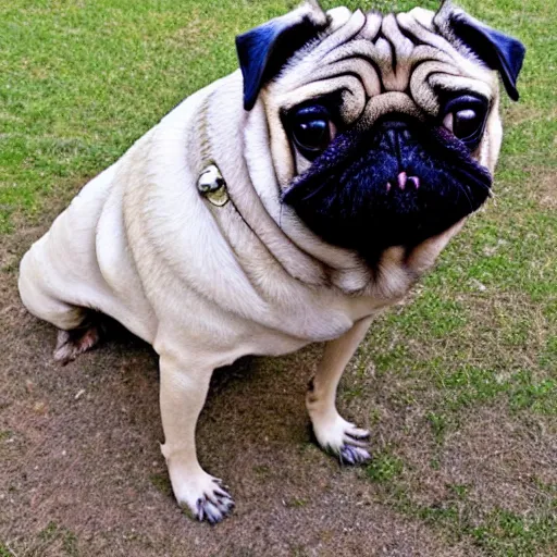 Image similar to the world's most ugliest pug, extreme amount of folds, mangled teeth