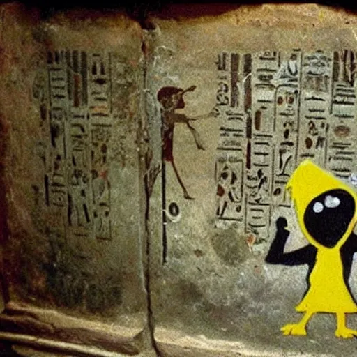 Image similar to banksy graffiti on cursed ancient egyptian tomb, sesame street 1 9 7 8