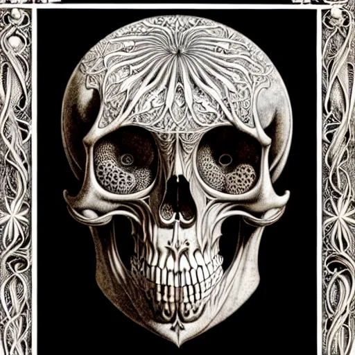 Image similar to art forms of nature by ernst haeckel, memento mori by arthur rackham, ornate antique porcelain beautiful skull mask, ultrasharp, photorealistic, hyperdetailed, octane render, polished, art nouveau, neo - gothic, gothic, intricate ornamental organic filigree, art nouveau botanicals, art forms of nature by ernst haeckel, horizontal symmetry, symbolist, visionary