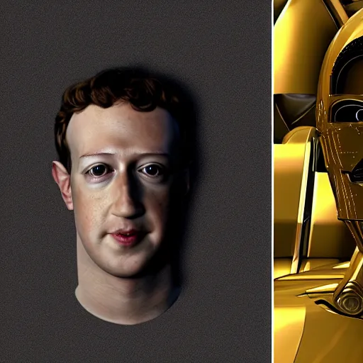 Prompt: Mark Zuckerberg face merged with C-3PO, full body, cinematic, atmospheric lighting, HDR, 4k render, 8k render