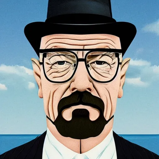 Image similar to Walter White in the style of René Magritte