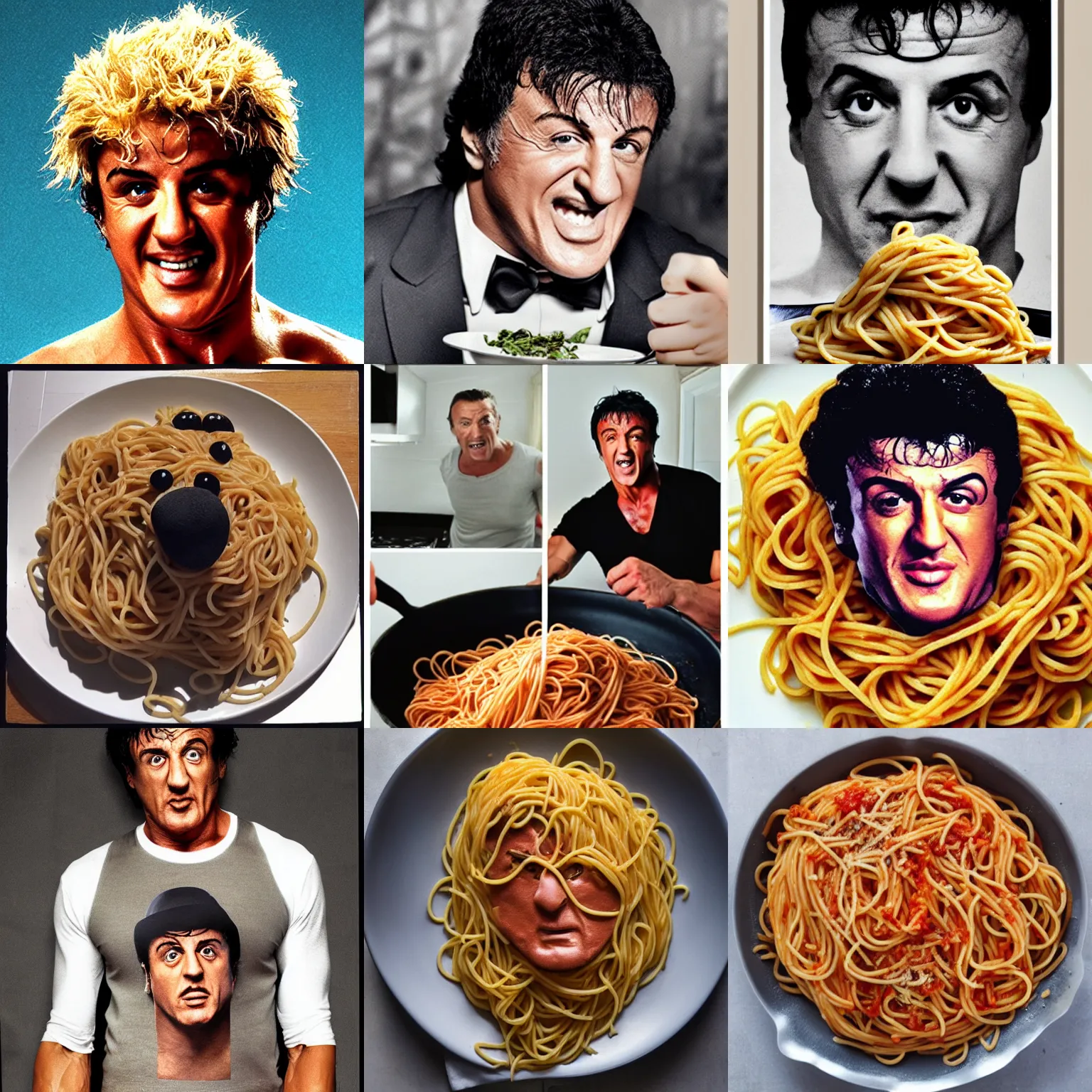 Prompt: spaghetti resembling sylvester stallone