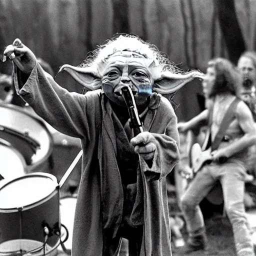 Image similar to yoda performing at woodstock