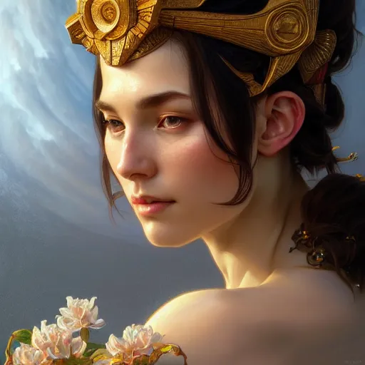 Image similar to perfectly-centered-Portrait of a Goddess, intricate, highly detailed, digital painting, artstation, concept art, smooth, sharp focus, illustration, Unreal Engine 5, 8K, art by artgerm and greg rutkowski and alphonse mucha