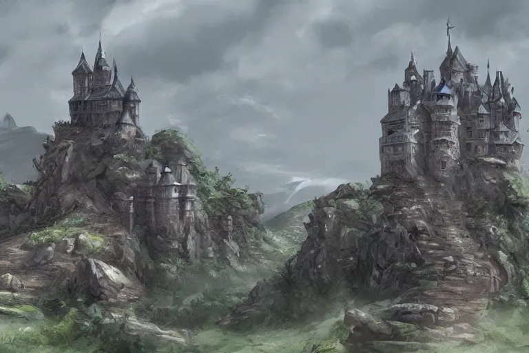 Prompt: concept art of a castle integrated into a landscape, trending on artstation