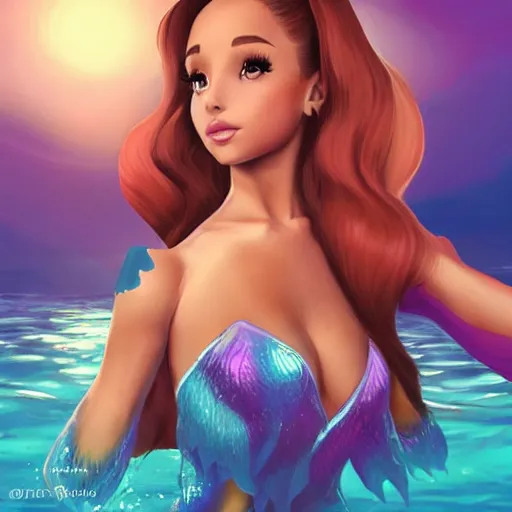 Image similar to hyperrealistic cottagecore ariana grande as a bombshell mermaid, full body portrait, sharp, smooth, artststion, in the style of artgerm