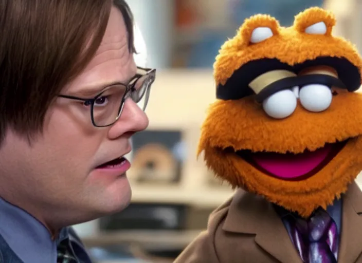 Image similar to film still of Dwight Schrute as a muppet from The Office, 4k