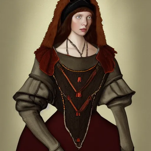 Prompt: eleanor tomlinson posing in tudor fashion, highly detailed, digital painting, artstation, concept art, smooth, sharp focus, illustration