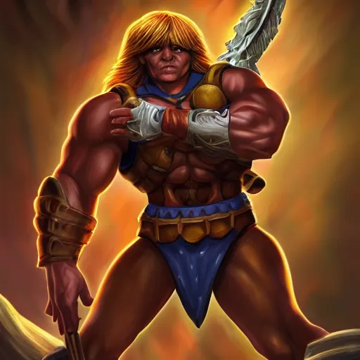 Image similar to portrait painting of he - man, 4 k,, highly detailed, epic lighting