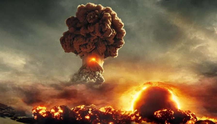 Image similar to big budget action movie about a nuclear explosion destroying a city