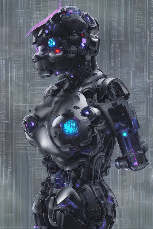 Image similar to Ghost in the shell 2017, cybernetic android asian black bear, half robot half bear, future tech, mask opening, cyber punk, hyperrealist highly intricate, trending on art station, Nick Keller, 8K