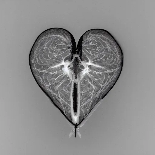Image similar to x - ray of bio engineered heart carved out of ivory, canon 5 d 5 0 mm lens