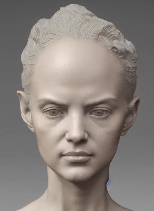 Prompt: 3D resin miniature sculpture by Jean-Baptiste Carpeaux and Benjamin Matthew Victor, woman, prefect symmetrical face, academic art, realistic, 8K, Introduction factory photo, Product Introduction Photo, Hyperrealism. Subsurface scattering, raytracing, Octane Render, Zbrush, simple background