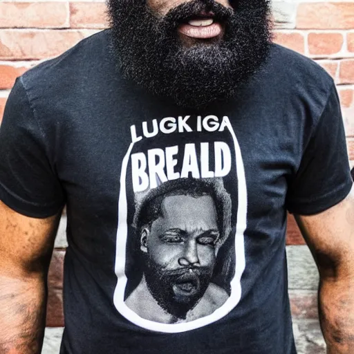 Image similar to a black man without air, black rapper beard, black shirt, jean