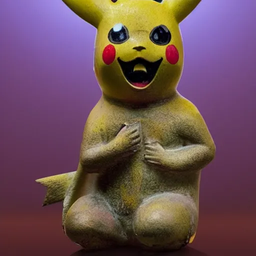 Image similar to a statue of Pikachu from Aztec temple,