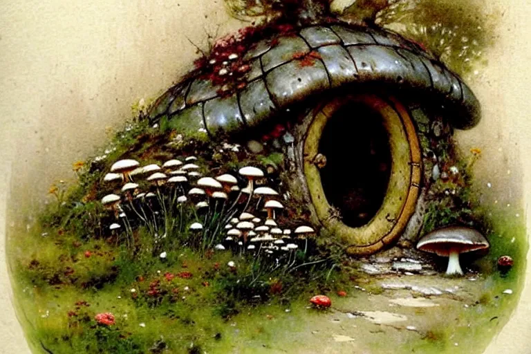 Image similar to (((((1950s flower moss and mushroom covered hobbit house . muted colors.))))) by Jean-Baptiste Monge !!!!!!!!!!!!!!!!!!!!!!!!!!!