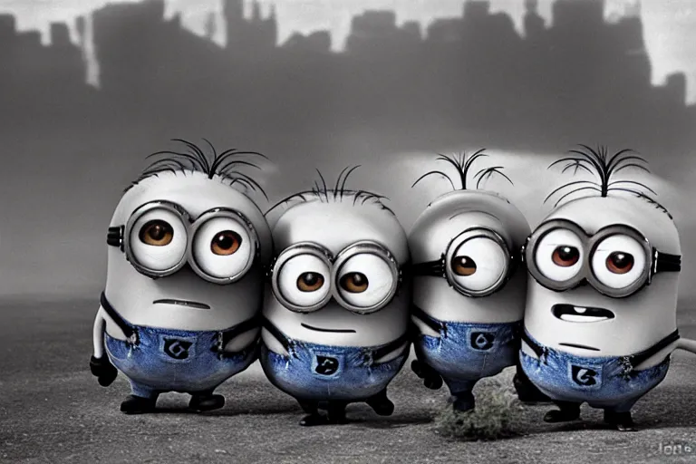 Prompt: Minions, 1950 photography