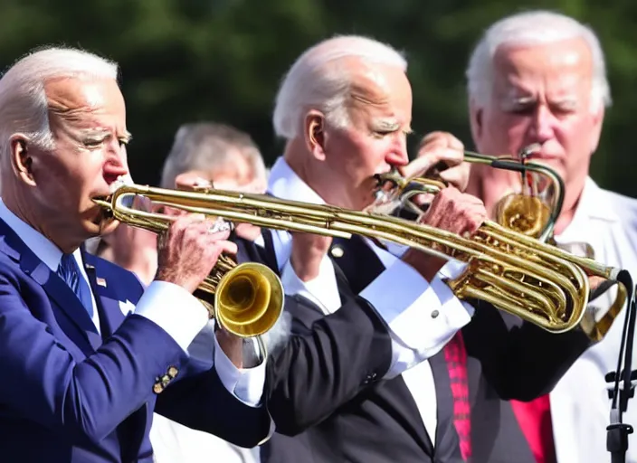 Prompt: joe biden playing the trumpet on stage at memorial day