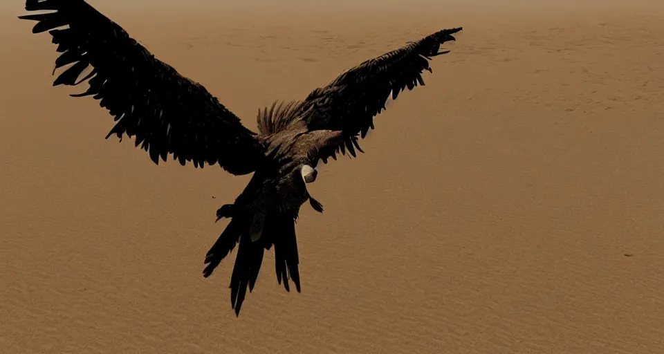 Prompt: artwork of a vulture flying over a desert, artstation