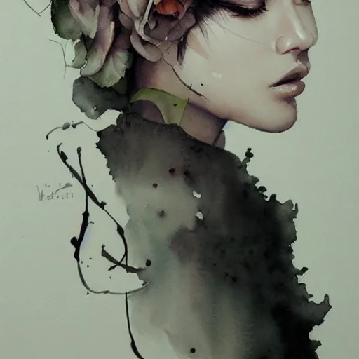 Image similar to smoke watercolor flower portrait, by wlop and artgerm