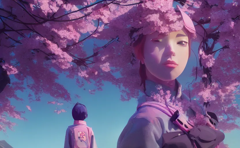 Image similar to queen of cherry blossoms, Low level, rendered by Beeple, Makoto Shinkai, syd meade, simon stålenhag, synthwave style, digital art, unreal engine, WLOP, trending on artstation, 4K UHD image, octane render,