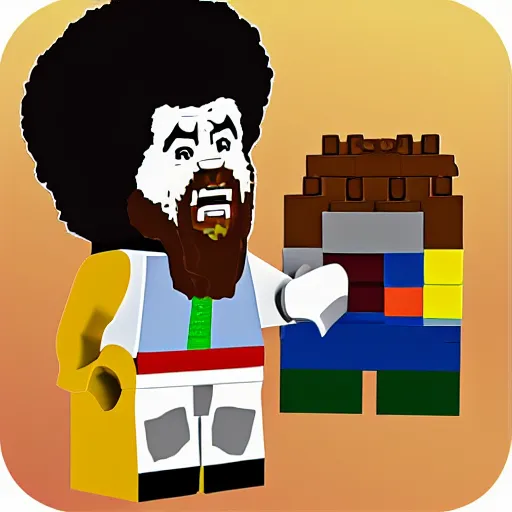 Image similar to bob ross screaming and stepping on legos