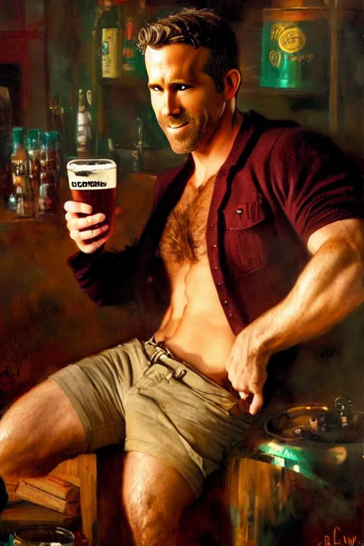 Image similar to ryan reynolds brewing beer painting by gaston bussiere, craig mullins, j. c. leyendecker, tom of finland