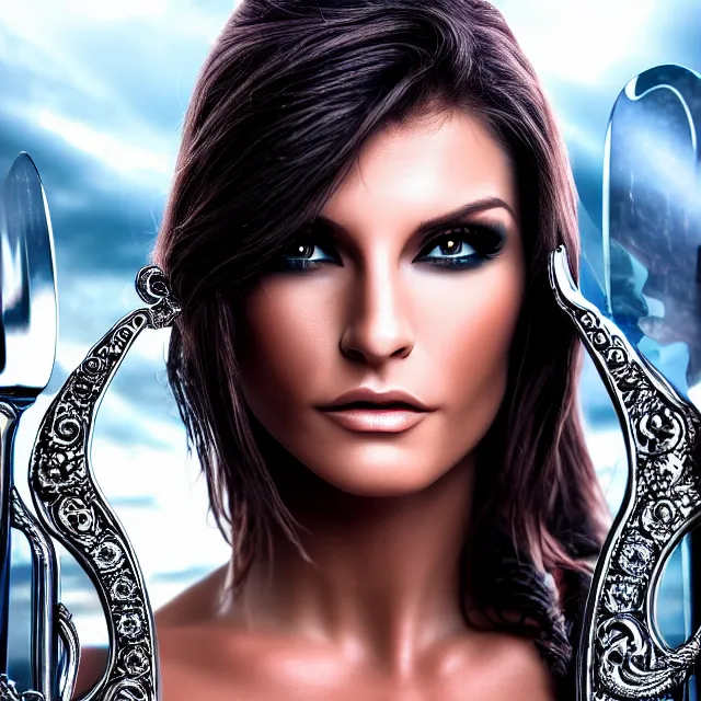 Image similar to beautiful!! fit woman anne stokes highly detailed 8 k hdr smooth sharp focus high resolution award - winning photo photorealistic chrome reflect