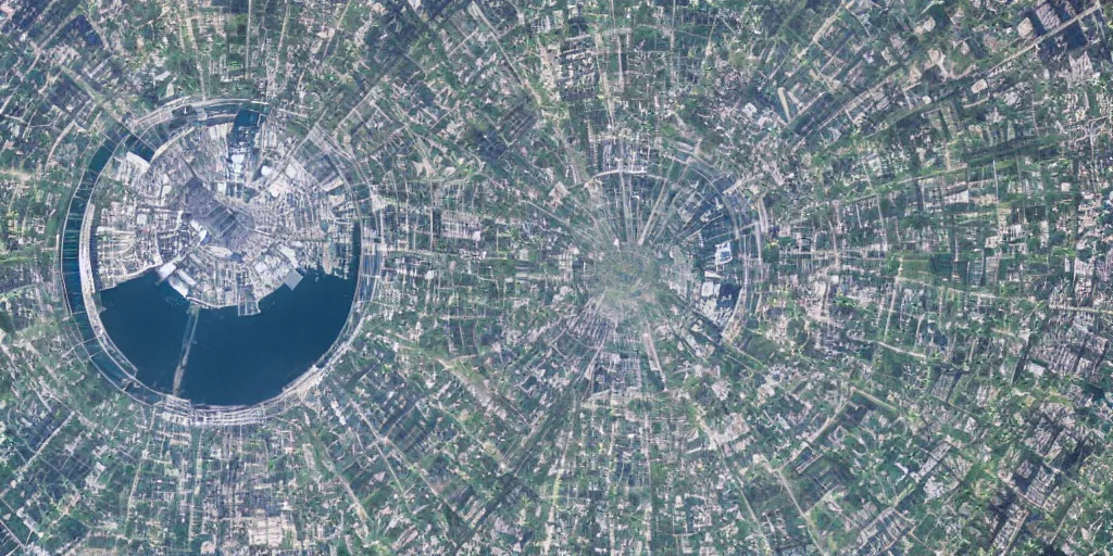 Image similar to satellite photo of a futuristic interplanetary dome