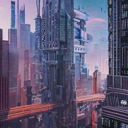 Image similar to incredibly detailed, beautiful futuristic cyberpunk Chicago