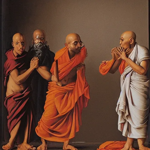 Prompt: hindu monks on greek senete baroque painting