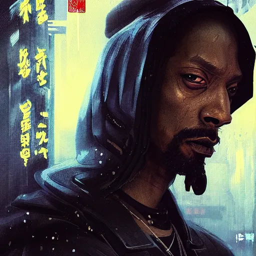 Prompt: a beautiful ukiyo painting of snoop dog cyberpunk blade runner, dramatic pose, wearing japanese techwear, detailed symmetrical, intricate complexity, concept art, by ismail inceoglu dragan bibin hans thoma greg rutkowski alexandros pyromallis nekro rene maritte illustrated, perfect face, fine details, realistic shaded, fine - face, pretty face