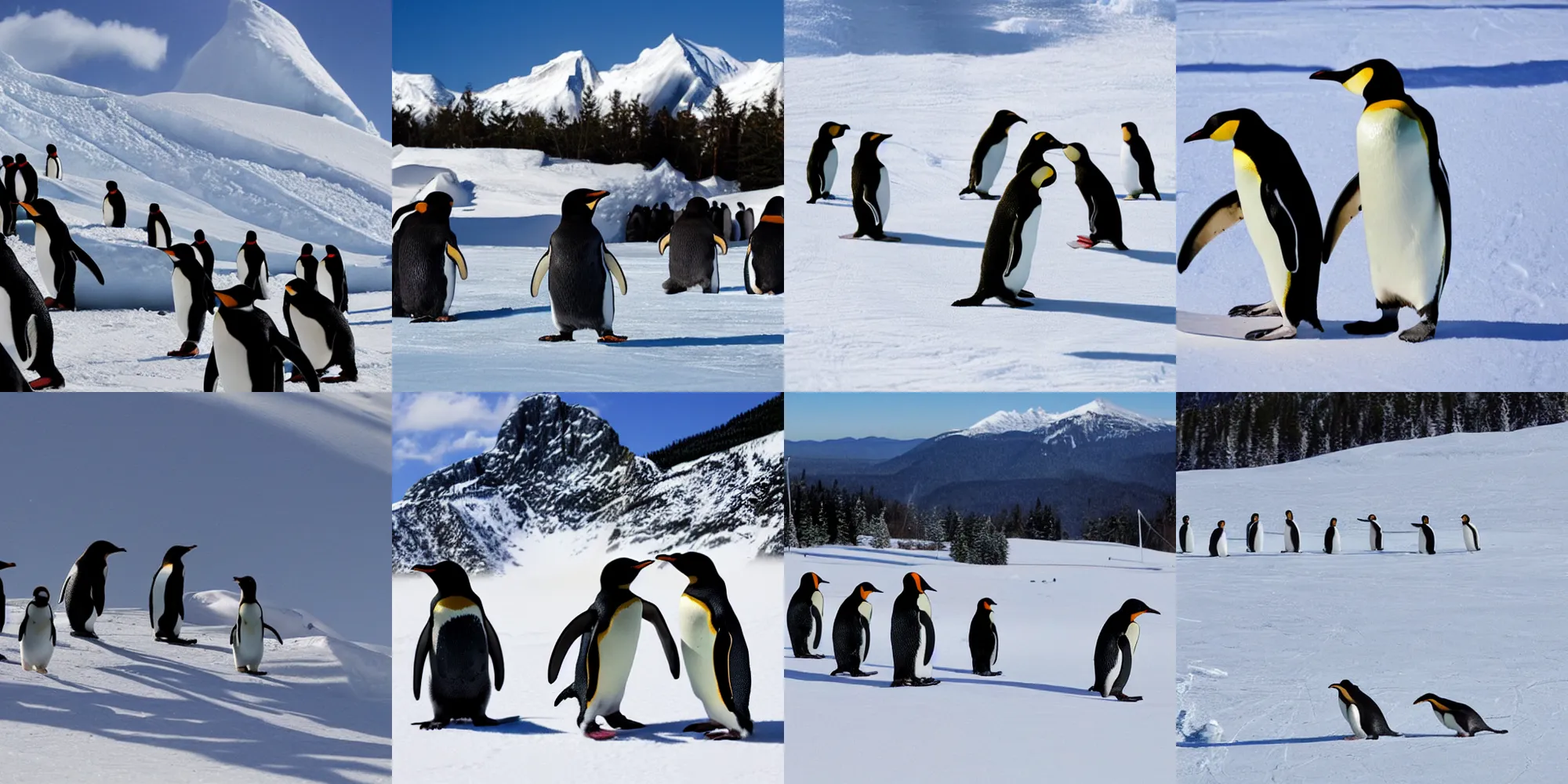 Prompt: penguins in snowboard