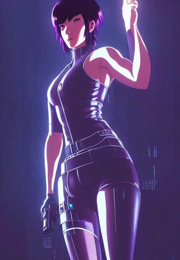 Image similar to a fullbody portrait of motoko kusanagi ghost in the shell, finely detailed features : : gits sac twenty forty five netflix : : by ilya kuvshinov, rossdraws, artgerm, sola digital arts, production ig, volumetric lighting, anti aliasing, raytracing : :