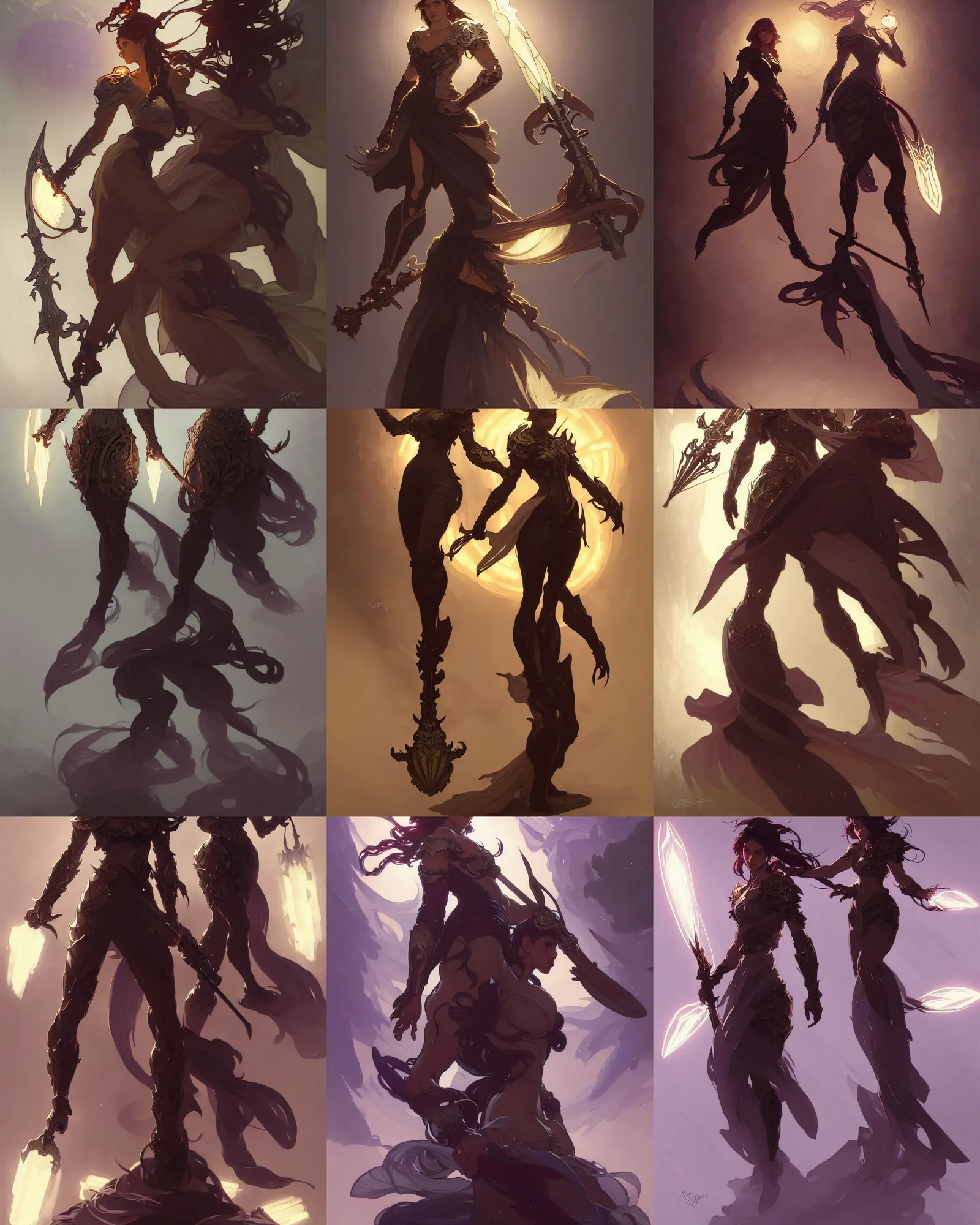 Image similar to a character concept art by illustrator at riot games!! by artgerm, greg rutkowski and alphonse mucha. arcane!! t pose, full body!! clear portrait of a lonely attractive people heavy armored!! fantasy weapon!! light effect. hyper detailed, glowing lights!! intricate, elegant, digital painting, artstation, smooth, sharp focus