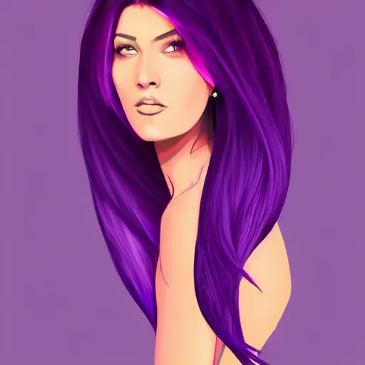 Image similar to a stunning upper body portrait of a beautiful woman with ombre hairstyle in purple and pink blowing in the wind by marvel comics, digital art, trending on artstation