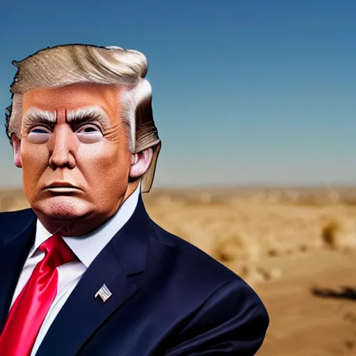 Image similar to professional head shot of donald trump wearing fallout power armor in a bright sunny desert, 8 k, very intricate, very detailed, professional lighting,