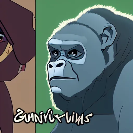 Image similar to cunning, sinister, gorilla in the style of netflix's dragon prince, cell shaded