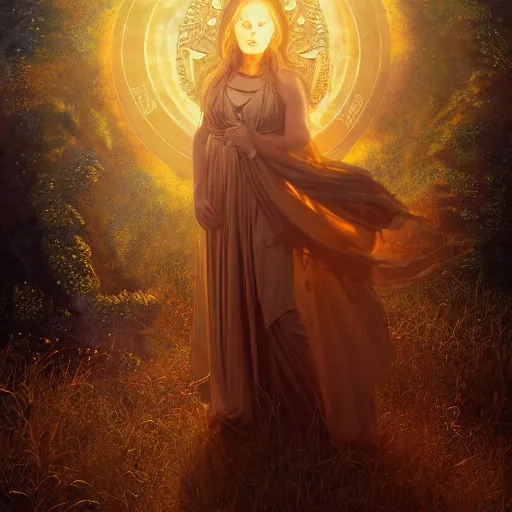 Image similar to majestic gracious regal goddess hecate portrait, mysterious atmospheric lighting, elysian fields, ancient greece, painted, intricate, volumetric lighting, beautiful, rich deep colours masterpiece, golden hour, golden ratio, sharp focus, ultra detailed, by leesha hannigan, ross tran, thierry doizon, kai carpenter, ignacio fernandez rios