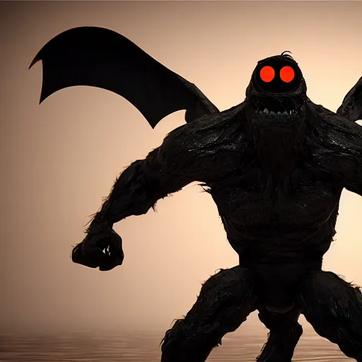 Image similar to cinematography picture with monster with bat wings, cyclope eye, big claws, several arms, hiding in the dark, 8k, unreal engine 5, hyperrealistic quality, ps5