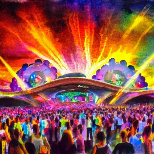 Image similar to impressionist painting of tomorrowland mainstage