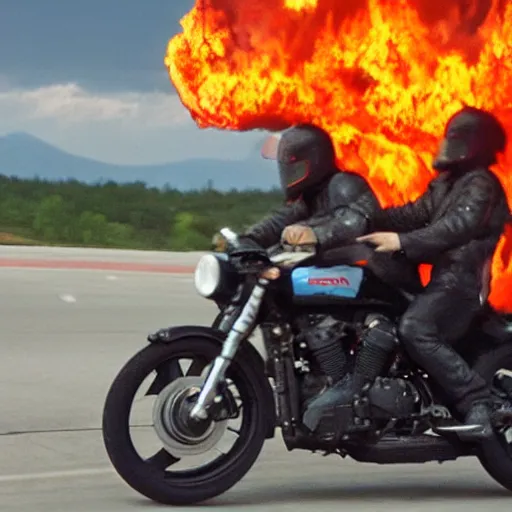 Image similar to Keanu reeves Riding a motorcycle Through Fire 4K detail